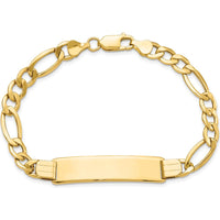 10K Yellow Gold Semi-Solid Figaro Link ID Bracelet with Customizable Engraving Plate - 8"