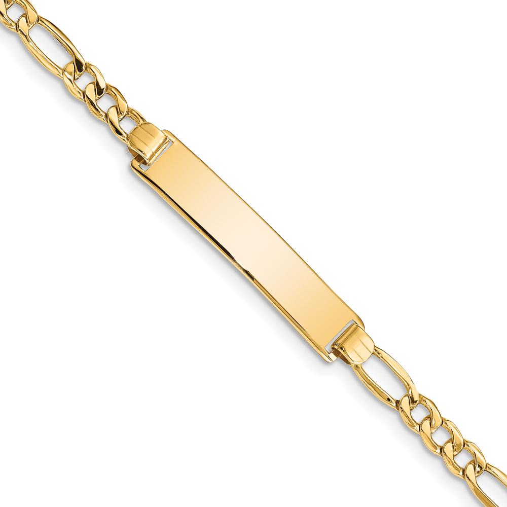 10K Yellow Gold Semi-Solid Figaro Link ID Bracelet with Engravable ID Plate