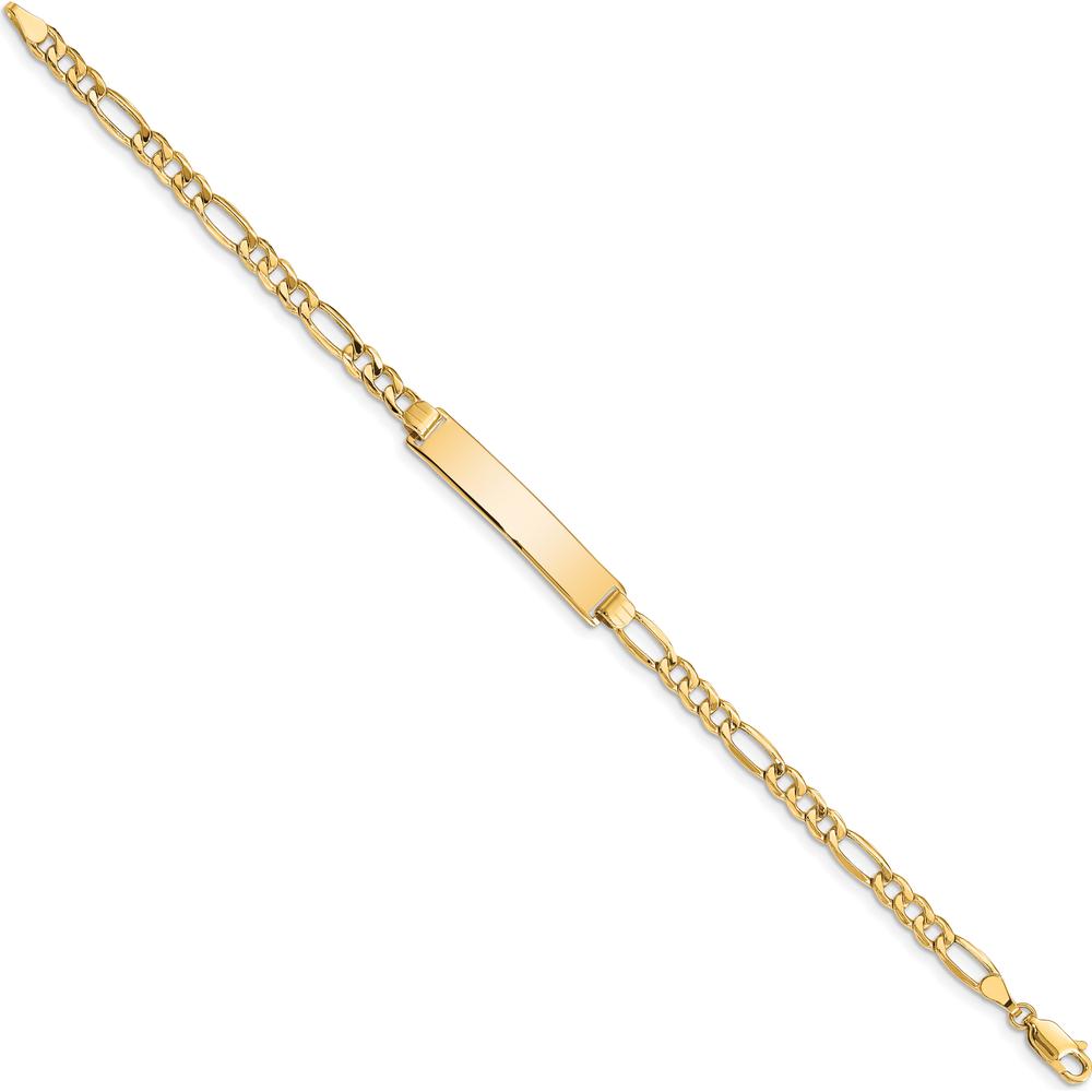 10K Yellow Gold Semi-Solid Figaro Link ID Bracelet with Engravable ID Plate