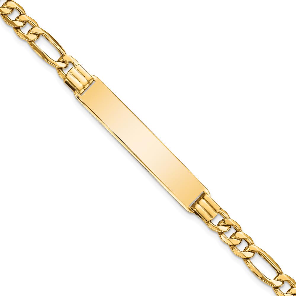 10K Yellow Gold Semi-Solid Figaro Link ID Bracelet with Engravable Plate - 8"