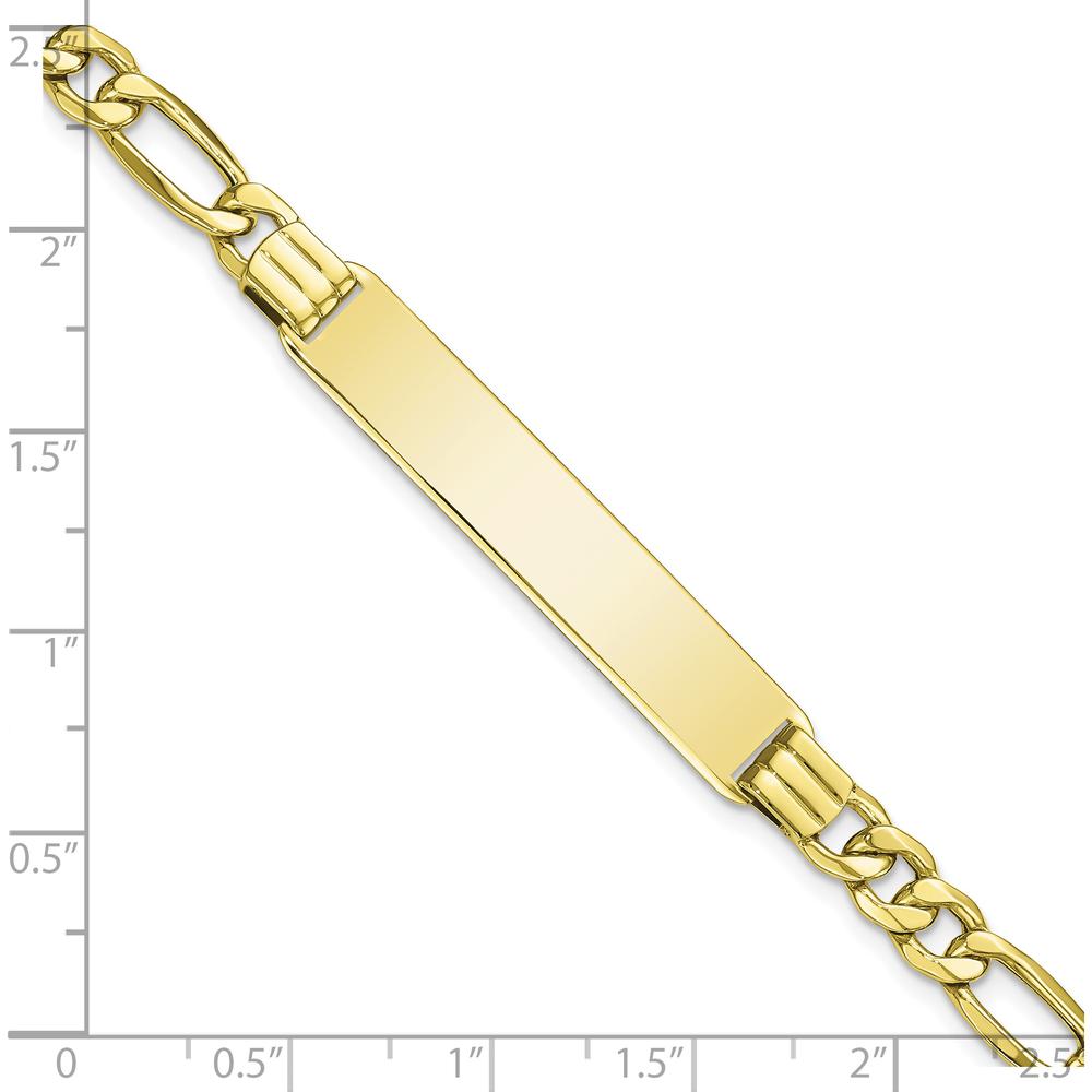 10K Yellow Gold Semi-Solid Figaro Link ID Bracelet with Engravable Plate - 8"