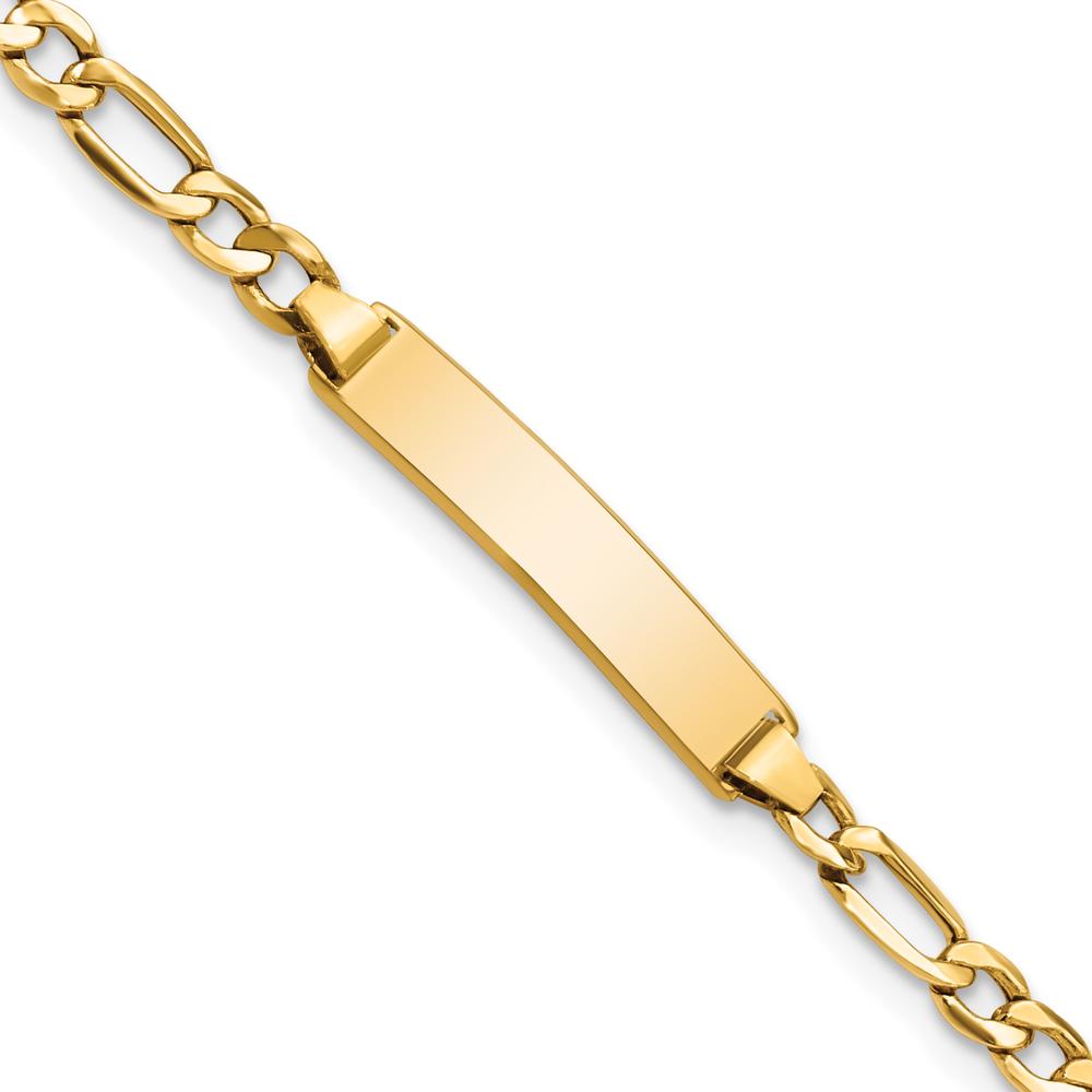 10K Yellow Gold Semi-Solid Figaro Link ID Bracelet with Engraving Plate - 7"