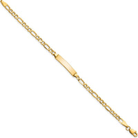10K Yellow Gold Semi-Solid Figaro Link ID Bracelet with Engraving Plate - 7"