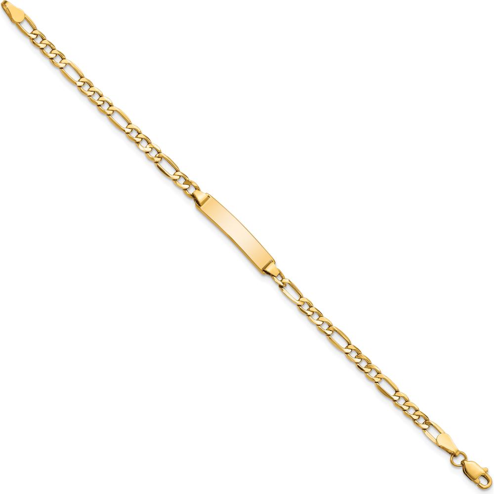 10K Yellow Gold Semi-Solid Figaro Link ID Bracelet with Engraving Plate - 7"