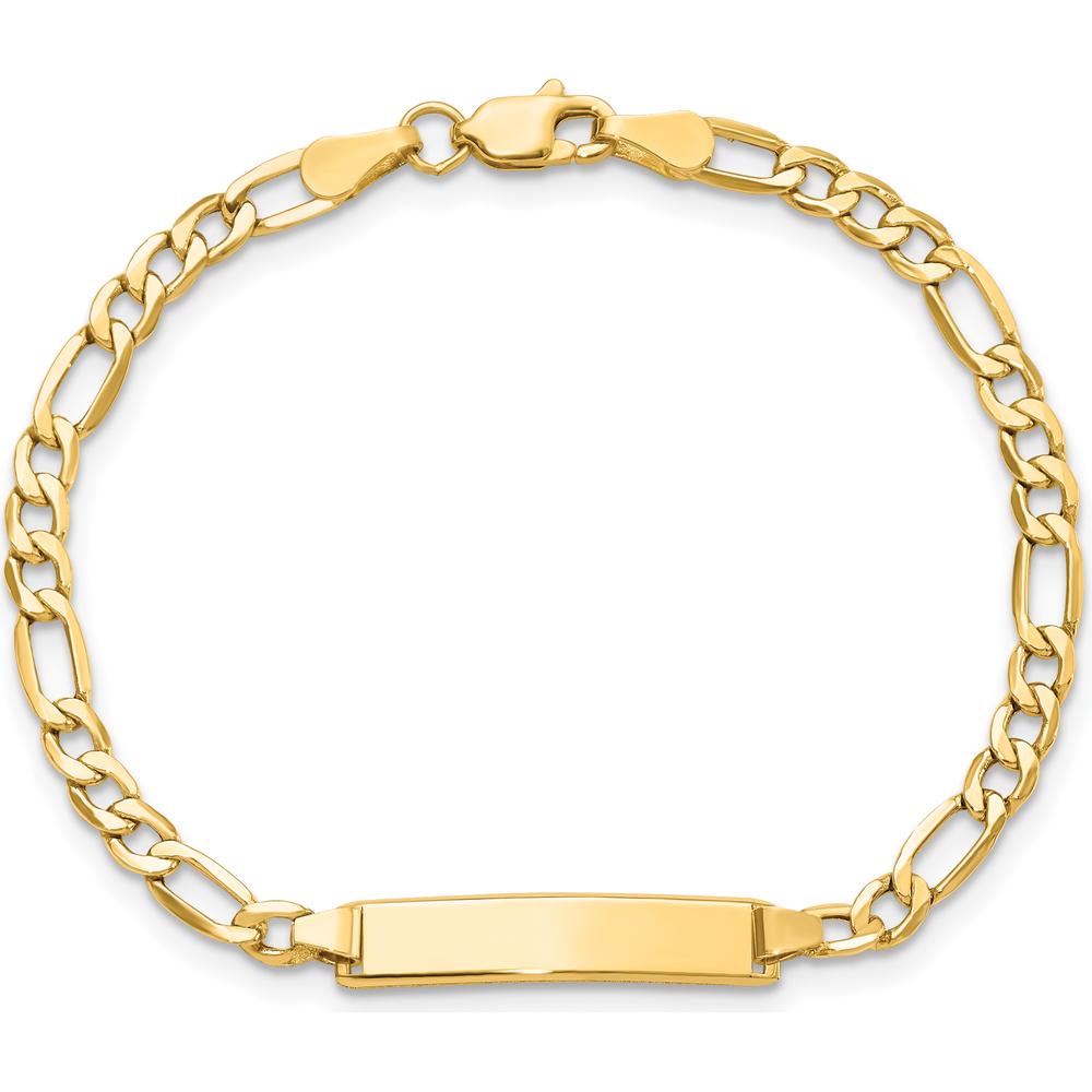 10K Yellow Gold Semi-Solid Figaro Link ID Bracelet with Engraving Plate - 7"