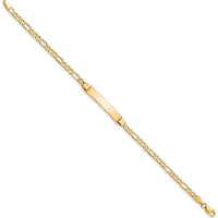 10K Yellow Gold Semi-Solid Figaro Link ID Bracelet with Engraving Plate - 7" Length