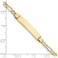 10K Yellow Gold Semi-Solid Figaro Link ID Bracelet with Engraving Plate - 7" Length