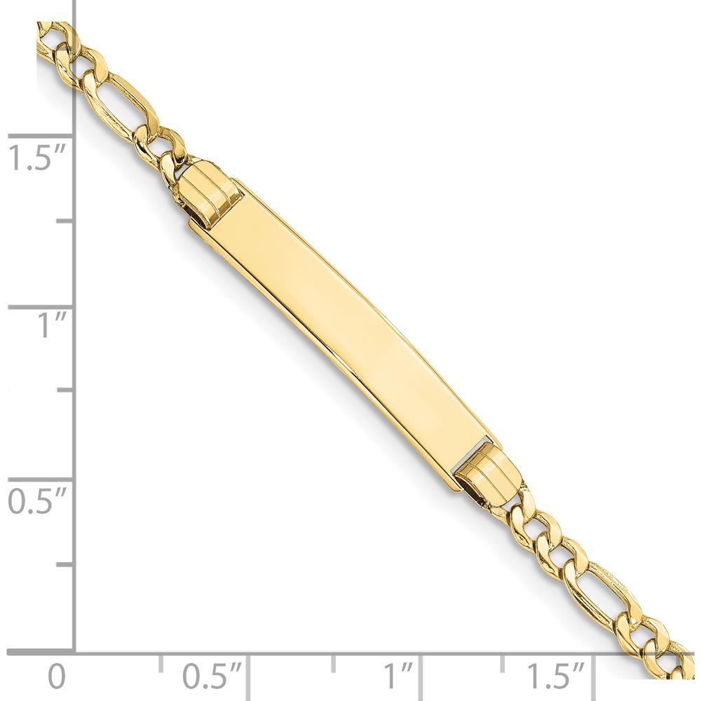 10K Yellow Gold Semi-Solid Figaro Link ID Bracelet with Engraving Plate - 7" Length