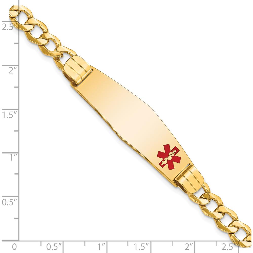 10K Yellow Gold Semi-Solid Medical Alert Bracelet with Red Enamel Curb Link Chain - 7" Long