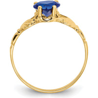 10K Yellow Gold September Birthstone Claddagh Ring with Heart-Shaped Sapphire
