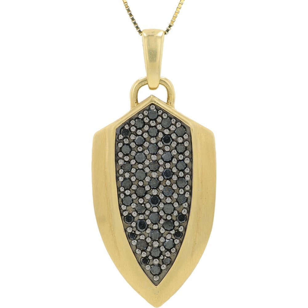 10K Yellow Gold Shield Pendant with Pavé-Set Round Diamonds - 0.80 Carat Total Diamond Weight