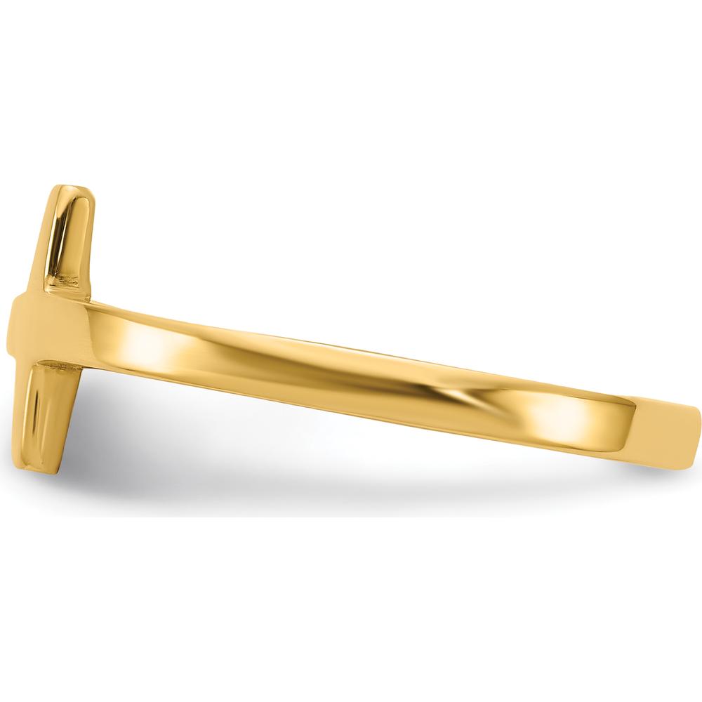 10K Yellow Gold Sideways Cross Ring - Faith Symbol with Polished Finish