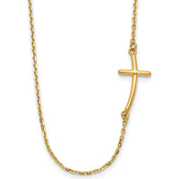 10K Yellow Gold Sideways Curved Cross Necklace with Cable Chain - 19"