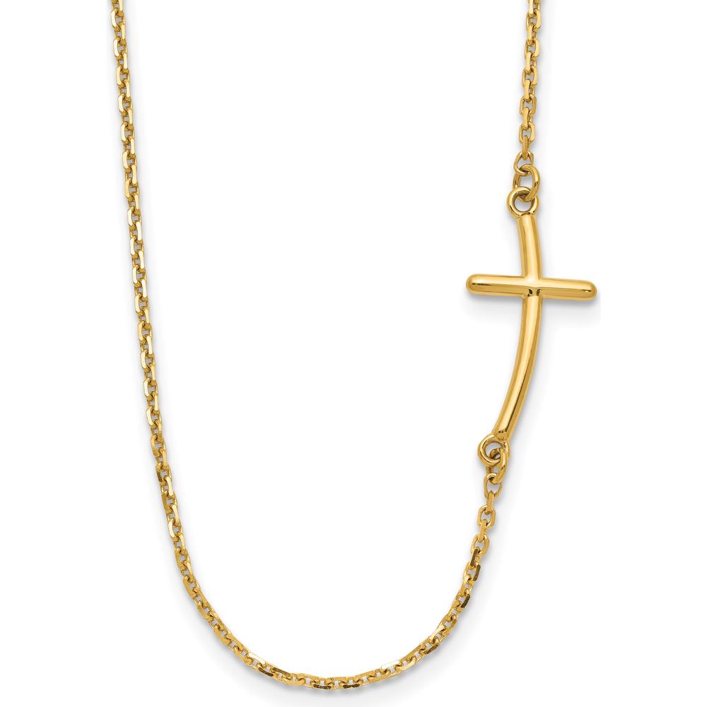10K Yellow Gold Sideways Curved Cross Necklace with Cable Chain - 19"