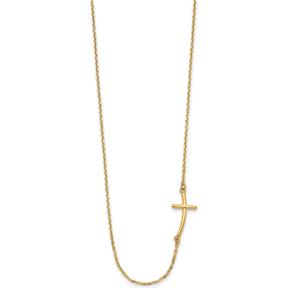 10K Yellow Gold Sideways Curved Cross Necklace with Cable Chain - 19"