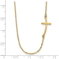 10K Yellow Gold Sideways Curved Cross Necklace with Cable Chain - 19"