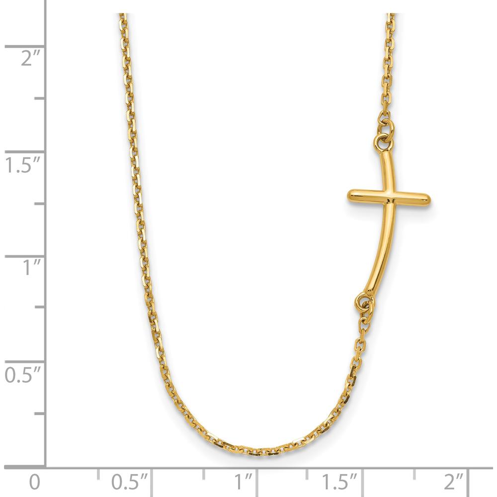 10K Yellow Gold Sideways Curved Cross Necklace with Cable Chain - 19"