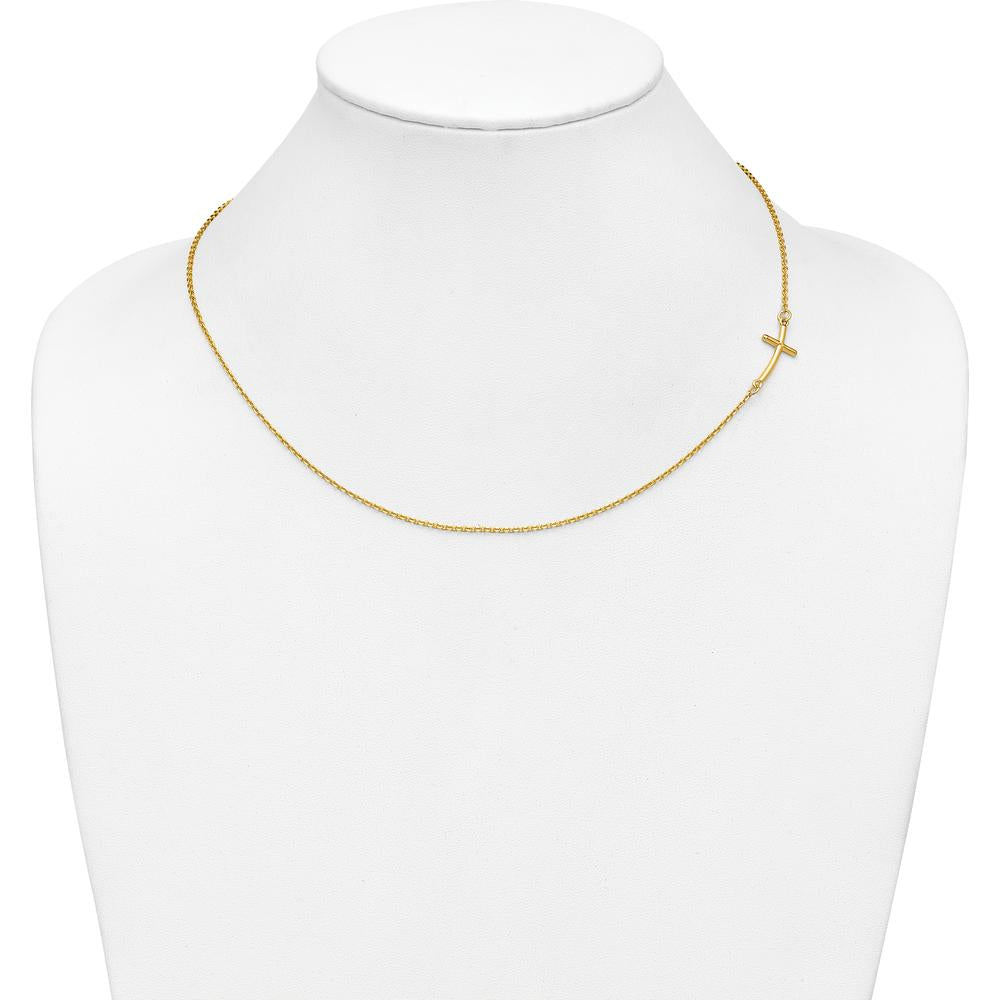 10K Yellow Gold Sideways Curved Cross Necklace with Cable Chain - 19"