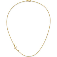 10K Yellow Gold Sideways Curved Cross Necklace with Cable Chain - 19"