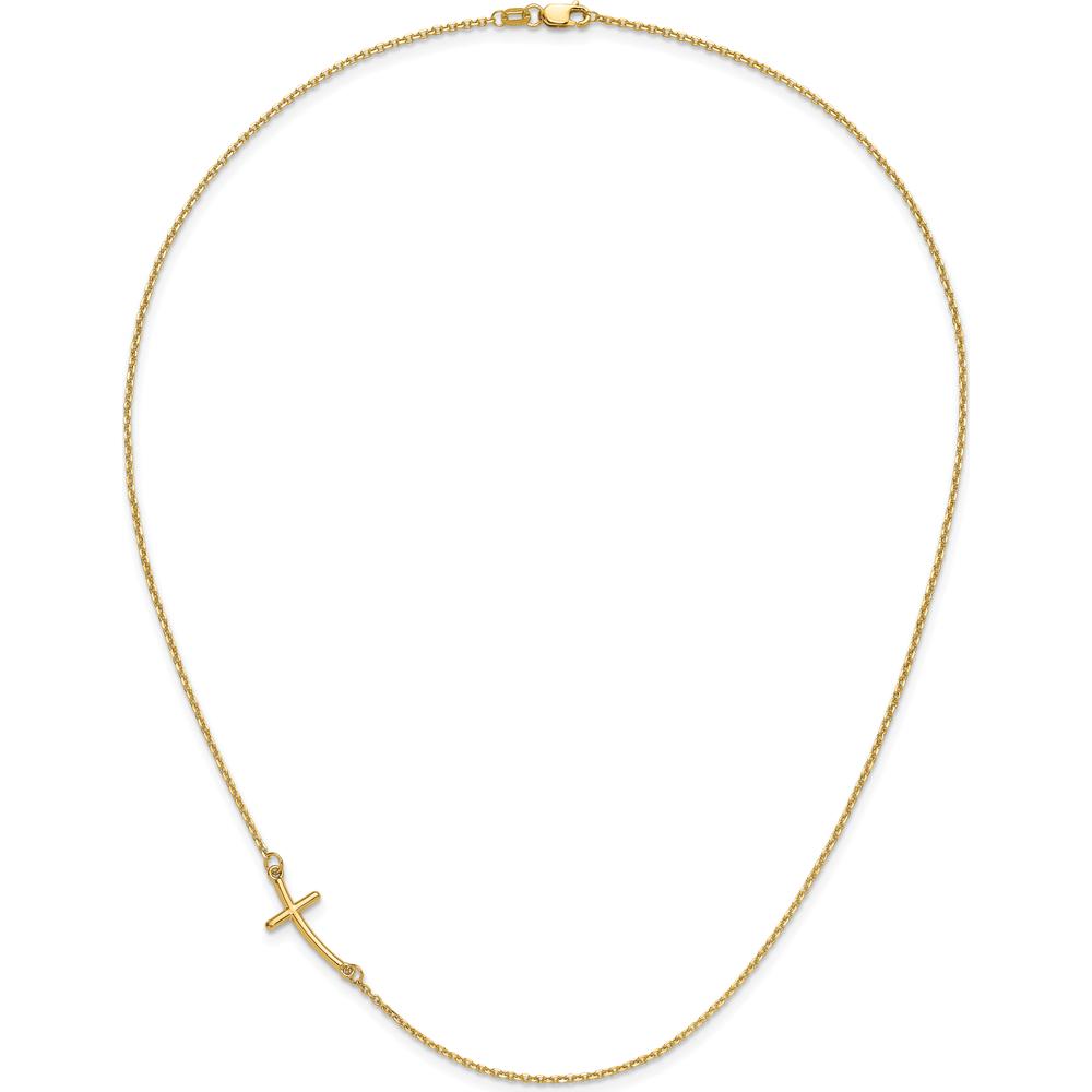10K Yellow Gold Sideways Curved Cross Necklace with Cable Chain - 19"