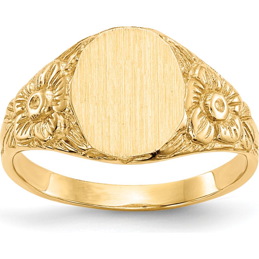 10K Yellow Gold Signet Ring with Polished & Brushed Finish - 10mm x 8mm Top