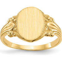 10K Yellow Gold Signet Ring with Polished & Satin Finish - Engravable, 10.0x8.0mm Top