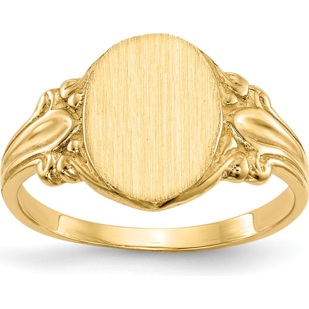 10K Yellow Gold Signet Ring with Polished & Satin Finish - Engravable, 10.0x8.0mm Top
