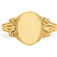 10K Yellow Gold Signet Ring with Polished & Satin Finish - Engravable, 10.0x8.0mm Top