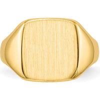 10K Yellow Gold Signet Ring with Satin and Polished Finish - Engravable, 10mm Top Width, Tapered Band