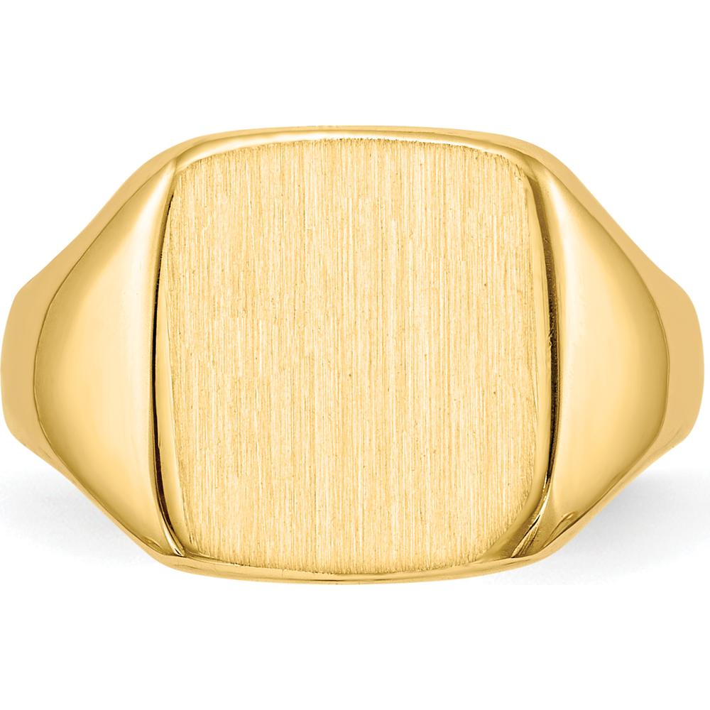 10K Yellow Gold Signet Ring with Satin and Polished Finish - Engravable, 10mm Top Width, Tapered Band