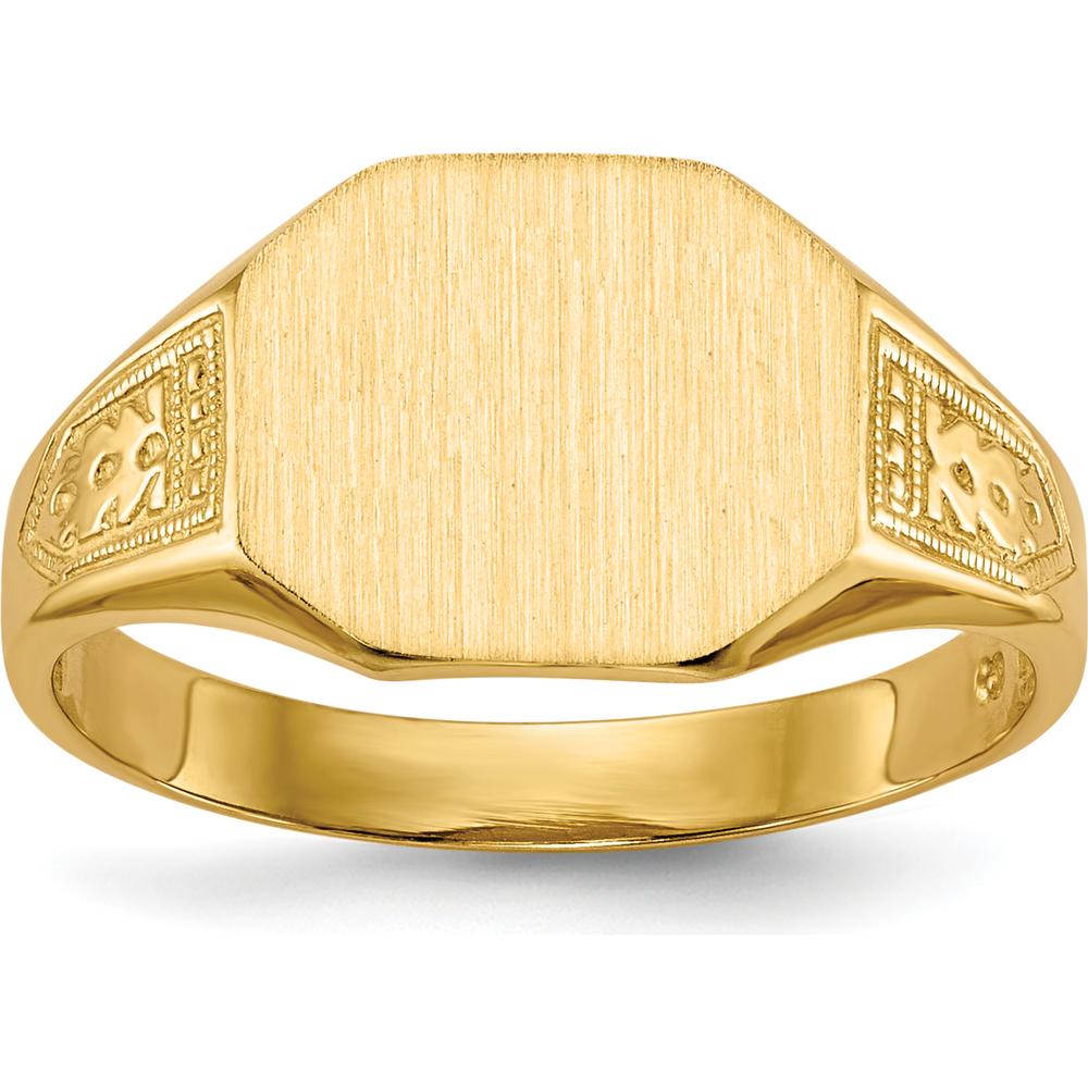 10K Yellow Gold Signet Ring with Satin and Polished Finish - Engravable, Open Back Design