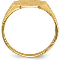 10K Yellow Gold Signet Ring with Satin and Polished Finish - Engravable, Open Back Design