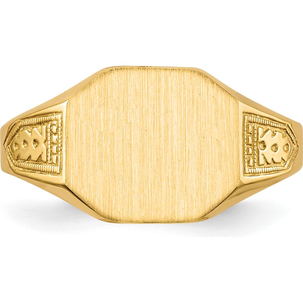 10K Yellow Gold Signet Ring with Satin and Polished Finish - Engravable, Open Back Design