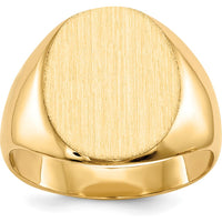 10K Yellow Gold Signet Ring with Satin Brushed Finish and Polished Tapered Band - Engravable Design