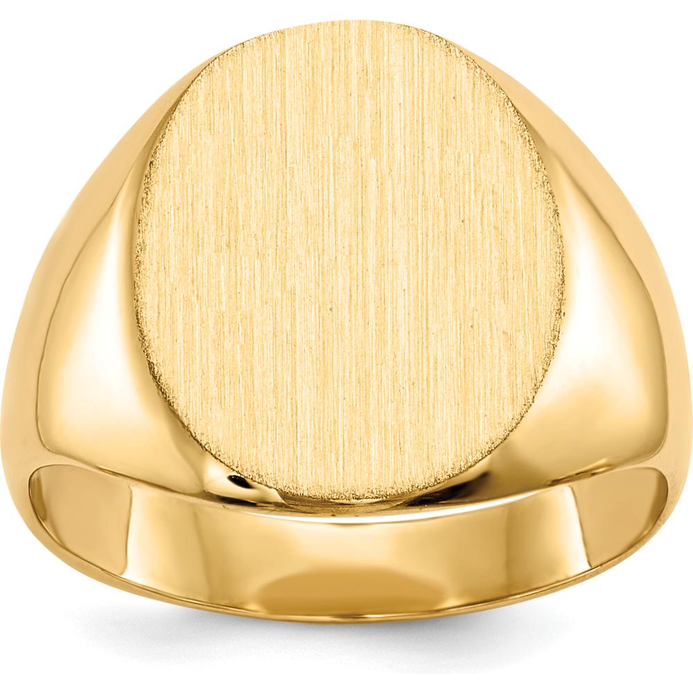 10K Yellow Gold Signet Ring with Satin Brushed Finish and Polished Tapered Band - Engravable Design