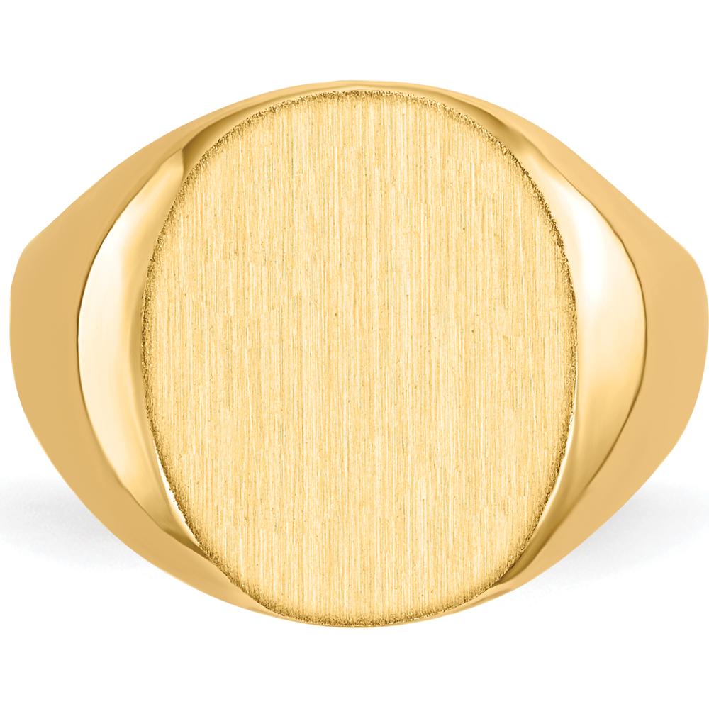 10K Yellow Gold Signet Ring with Satin Brushed Finish and Polished Tapered Band - Engravable Design