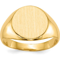 10K Yellow Gold Signet Ring with Satin Finish and Engravable 11.5x12.0mm Top