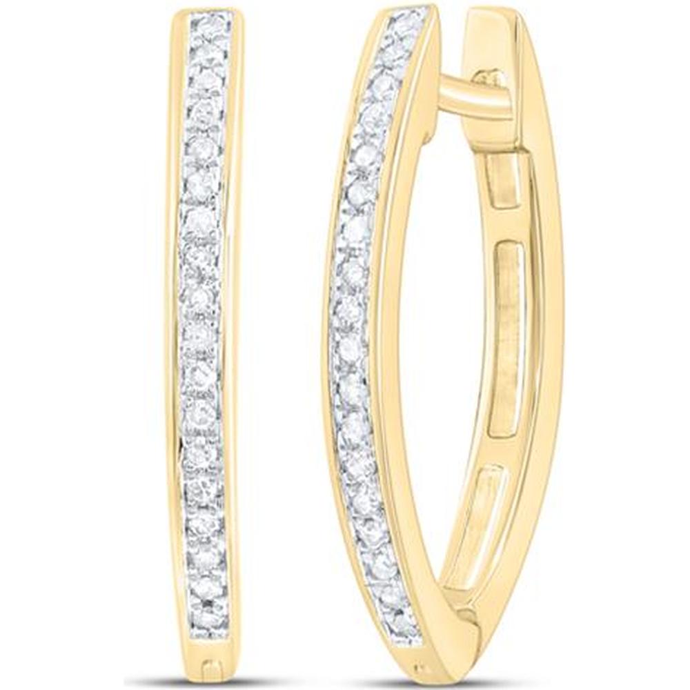 10K Yellow Gold Single Row Prong-Set Round Diamond Hoop Earrings - 1/10 Carat Total Diamond Weight