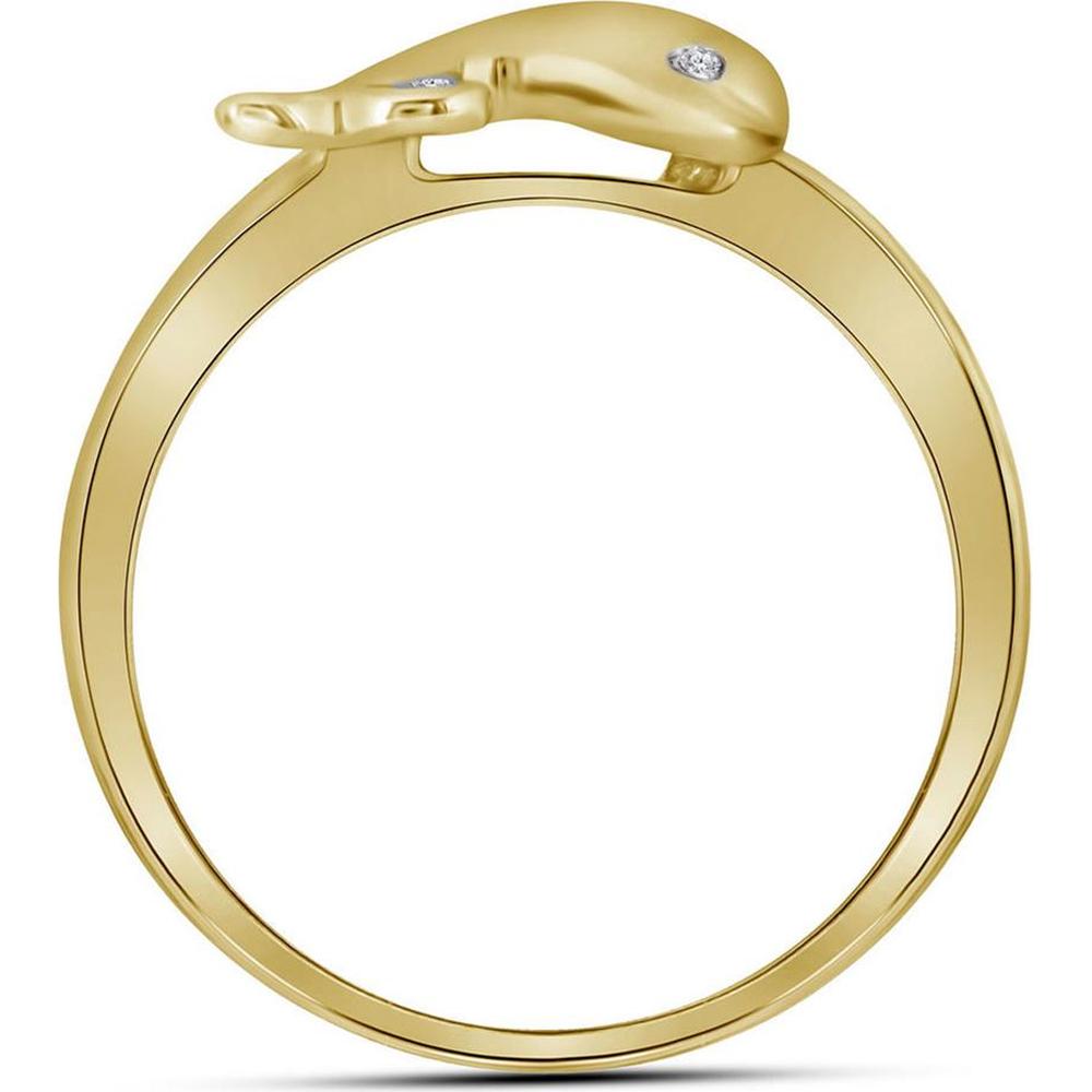 10K Yellow Gold Slender Dolphin Motif Ring with Round Bead-Set Diamonds - 1/20 Carat Total Diamond Weight