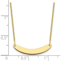 10K Yellow Gold Small Curved Bar Necklace - Engravable Personalized Pendant - 18" Cable Chain