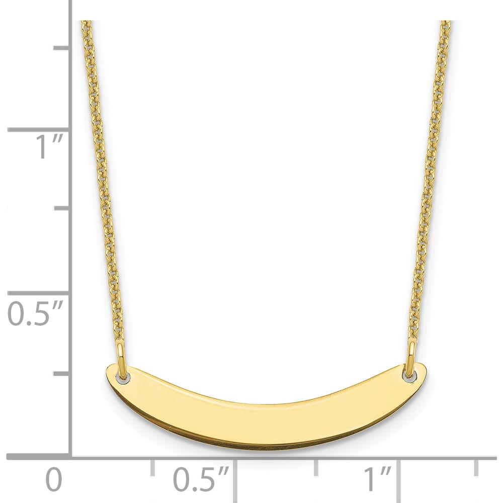 10K Yellow Gold Small Curved Bar Necklace - Engravable Personalized Pendant - 18" Cable Chain