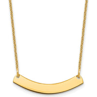 10K Yellow Gold Small Curved Blank Bar Necklace - Engravable 18" Cable Chain