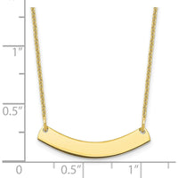 10K Yellow Gold Small Curved Blank Bar Necklace - Engravable 18" Cable Chain