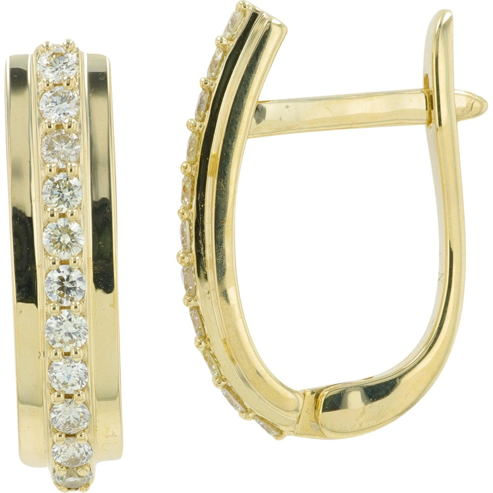 10K Yellow Gold Small Diamond Hoop Earrings with Prong-Set Round Diamonds - 0.37 Carat Total Diamond Weight