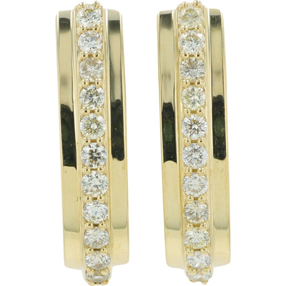 10K Yellow Gold Small Diamond Hoop Earrings with Prong-Set Round Diamonds - 0.37 Carat Total Diamond Weight