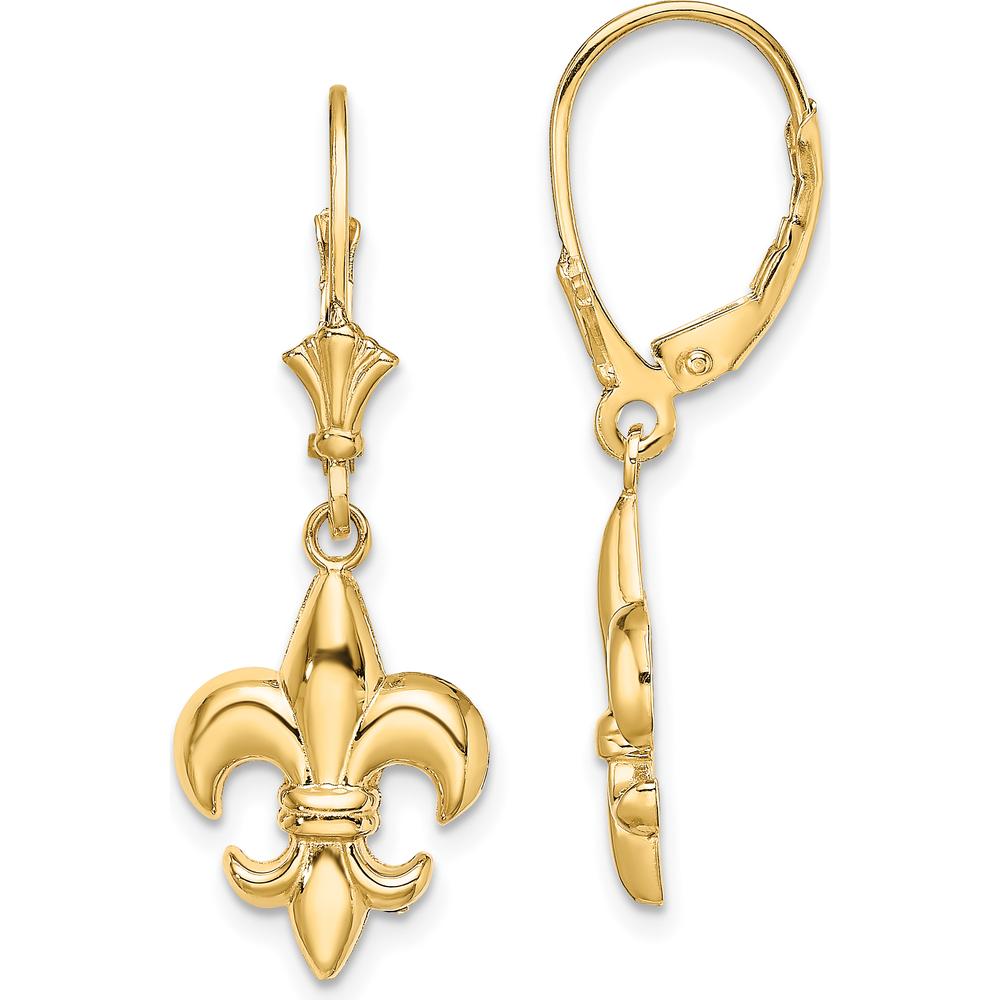 10K Yellow Gold Small Fleur-de-Lis Drop Leverback Earrings