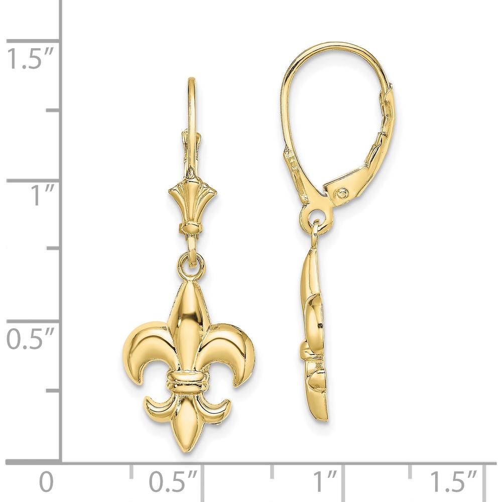 10K Yellow Gold Small Fleur-de-Lis Drop Leverback Earrings