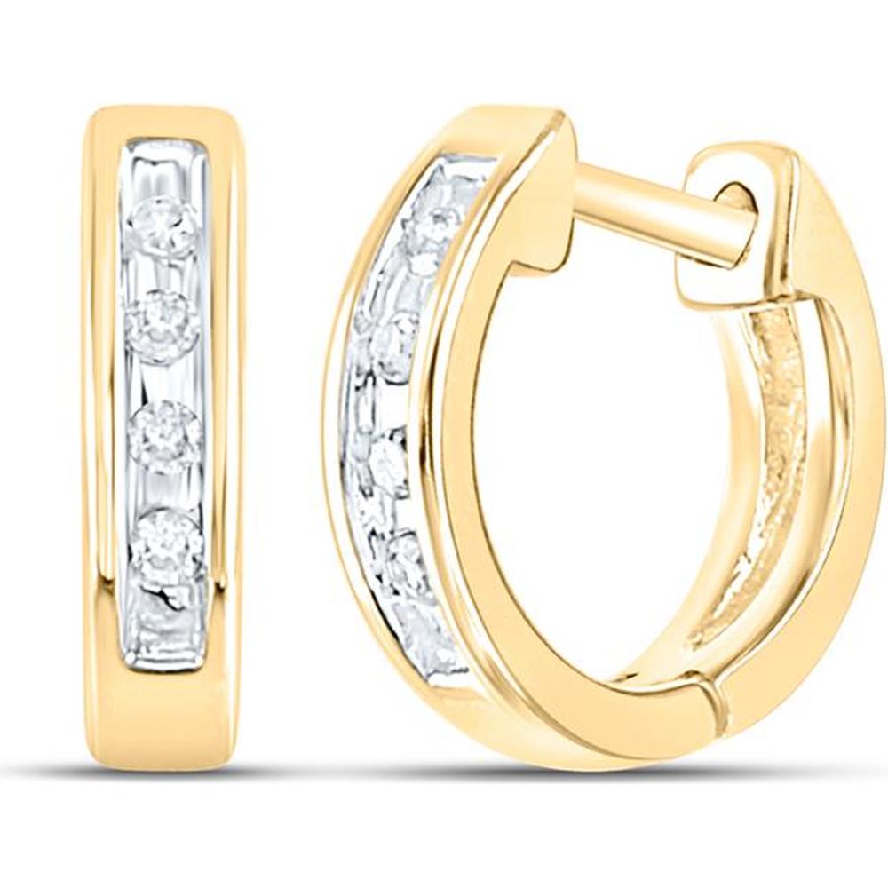 10K Yellow Gold Small Huggie Earrings with Channel-Set Round Diamonds - 1/20 Carat Total Diamond Weight