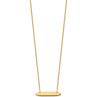 10K Yellow Gold Small Oblong Bar Necklace - Engravable Pendant on 18" Cable Chain