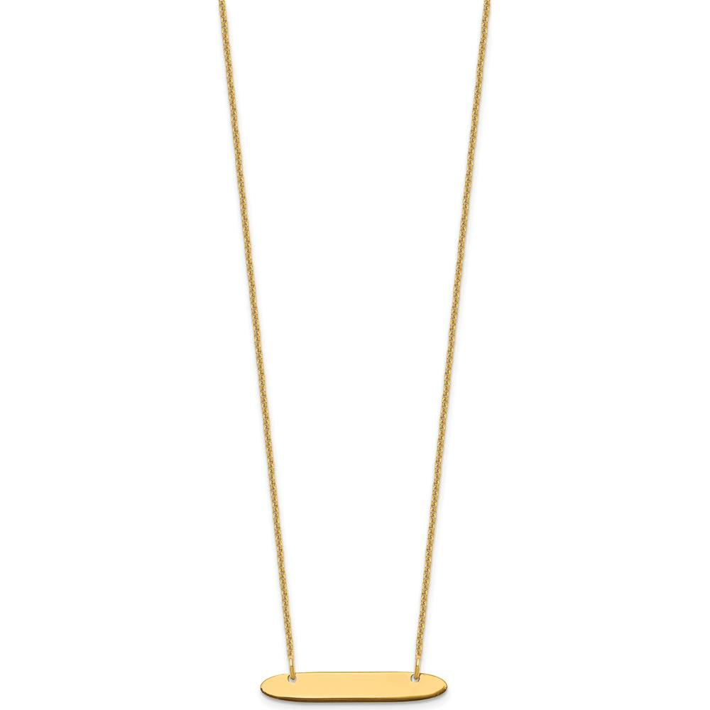10K Yellow Gold Small Oblong Bar Necklace - Engravable Pendant on 18" Cable Chain